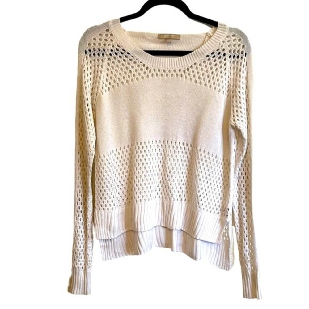 Joan Vass Studio Cream White Wide Knit Sweater Coastal Beachy Sz Small